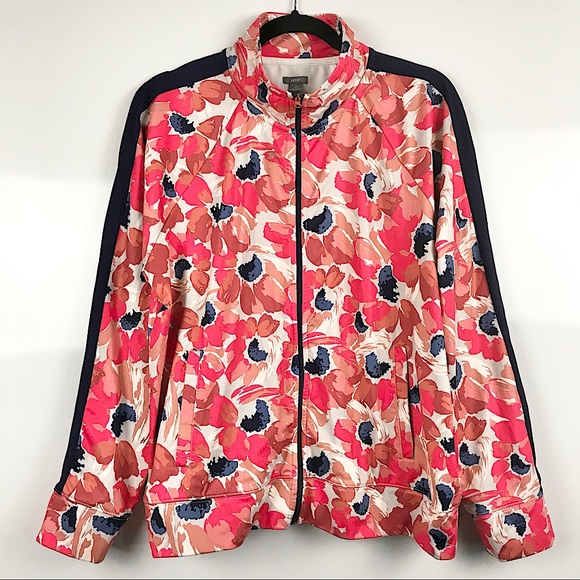 aerie Red Floral Print Track Workout Bomber Jacket - Picture 3 of 11